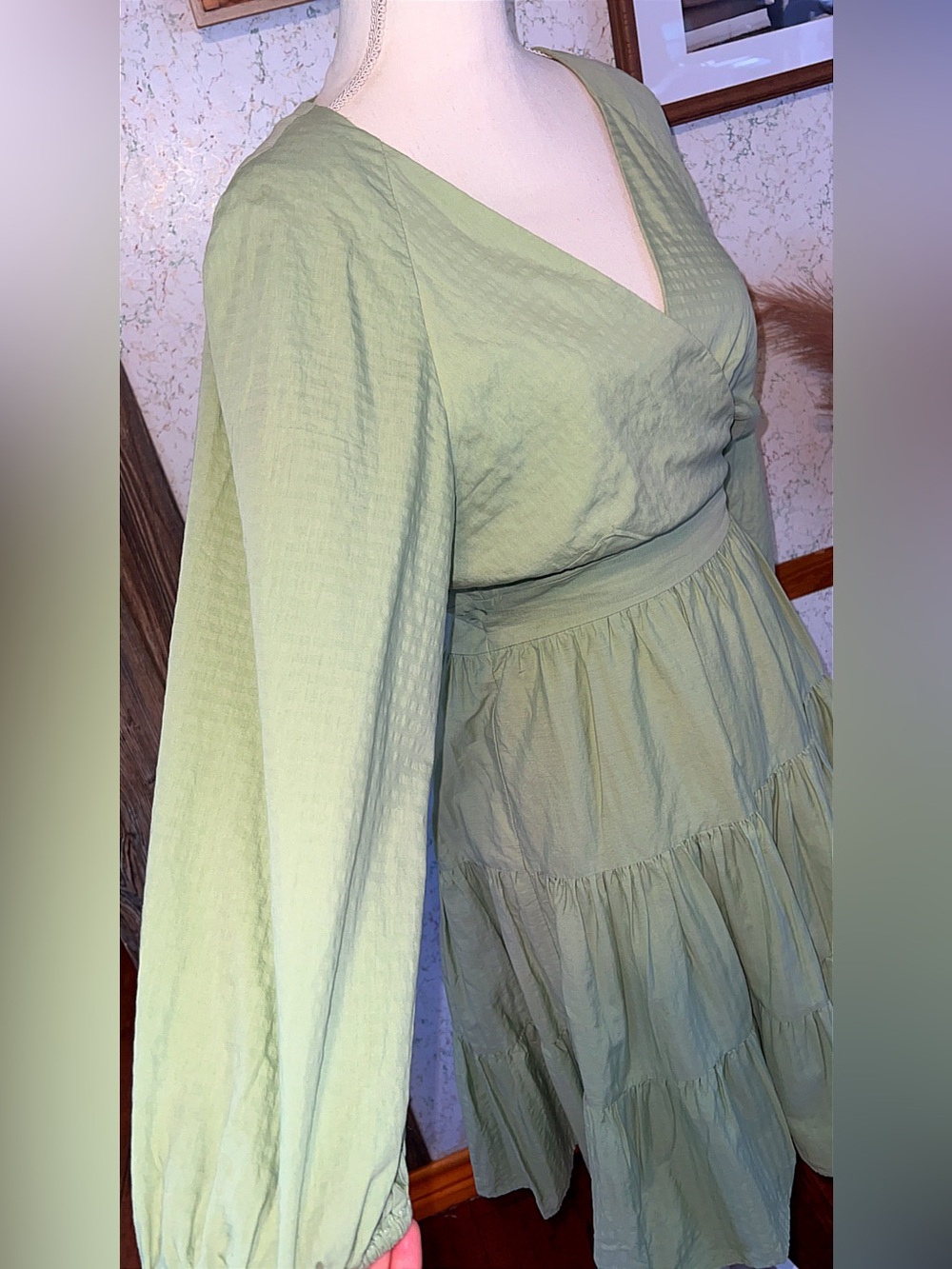 Gianni Bini Sage Green Wrap Tiered Maxi Dress XL - Picture 3 of 7